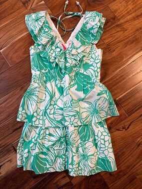 Lilly Pulitzer Ritamarie V-neck cotton ruffle, spearmint, Sz 8, NWT